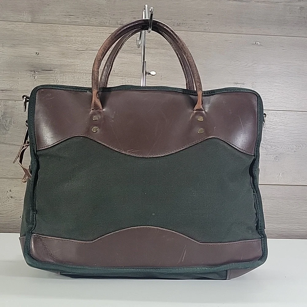 Orvis Green and Brown Canvas Leather Briefcase - Men
